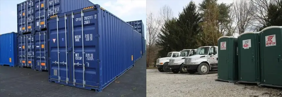 Ship containers and trucks standing in line